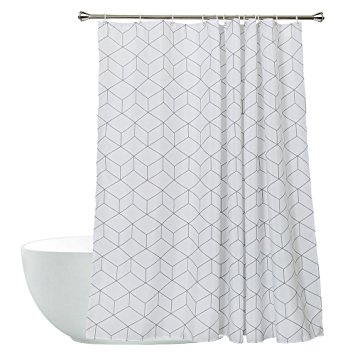 Cube Mildew Resistant Fabric Shower Curtain White for Bathroom, Water-Repellent 72-inch x 72-inch