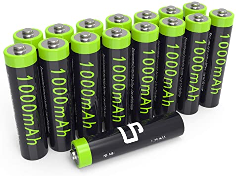 LP AAA Rechargeable Battery, 16 Pack Ni-MH Triple-A Batteries with 1000mAh High Capacity for Clocks, Remotes, Toys, Cameras, Flashlights, Games Controllers, E-Toothbrushes, Shavers