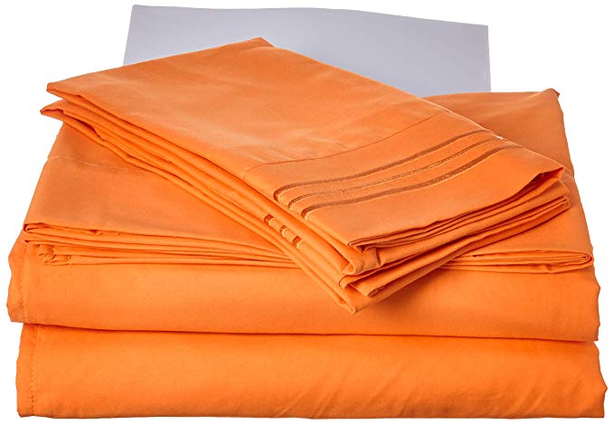 Luxurious Bed Sheets Set on Amazon! Celine Linen 1800 Thread Count Egyptian Quality Wrinkle Free 5-Piece Sheet Set with Deep Pockets, Split King Vibrant Orange