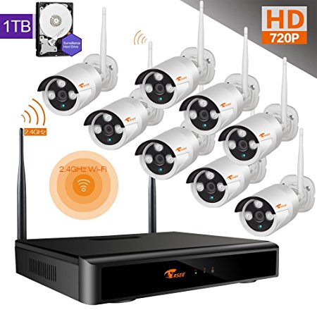 [Forwarding Wifi Singal for Avoid Wall]CORSEE 8CH 720P DVR Wireless Surveillance Camera Kit with 8x1.0MP Wifi Night Vision Bullet Cameras,1TB HDD(Fast Remote View by IOS or Android App,)