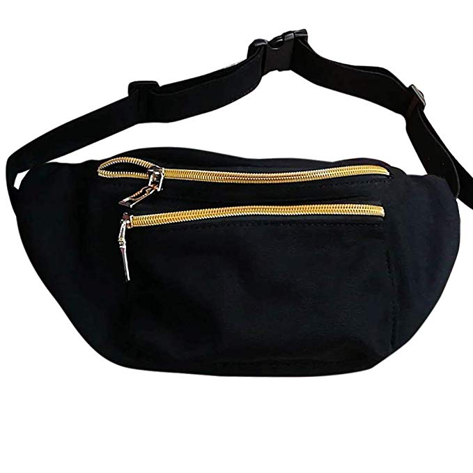 Cute Fanny Pack Black and Gold Waist Pack For Women Men Fun Styles Festival Raves Fashion Belt Multiple Sizes Waterproof Hip Pack from Who's Your Fanny?