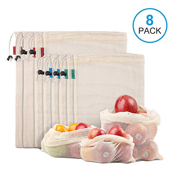 Kupton Reusable Produce Bags for Fruit,Veggies,Fridge Organizing,Toys & Books, Lightweight&Drawstring,Double Stitched,Tare Weight Tag,Washable Organic Cotton Grocery Bags for Zero Waste Shopping