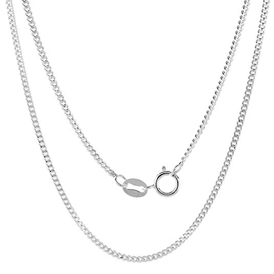 Sterling Silver Thin Cuban Curb Link Chain Necklace 1.3mm fine Nickel Free Italy, sizes 7 - 30 inch