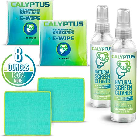 Calyptus Screen Cleaner Kit | Safe for Cleaning Digital Screen, Smart Phone, Tablet, iPad | Alcohol, Ammonia, VOC Free | 100% Natural, Plant Based, Non-Toxic | 8 Oz + 2X Calyptus E-Wipes