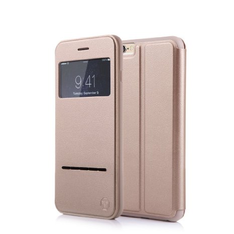 Nouske iPhone 6 6S 47 inch Smart Touch Case S-View Window Flip CoverMagnetic ClosureStandTPU bumper360 protection Gold