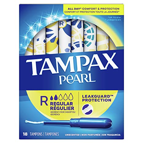 Tampax Pearl Regular Plastic Tampons, Unscented, 18 Count