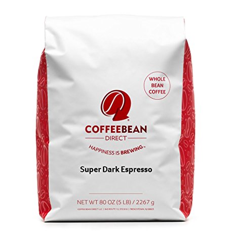 Coffee Bean Direct Super Dark Espresso, Whole Bean Coffee, 5-Pound Bag
