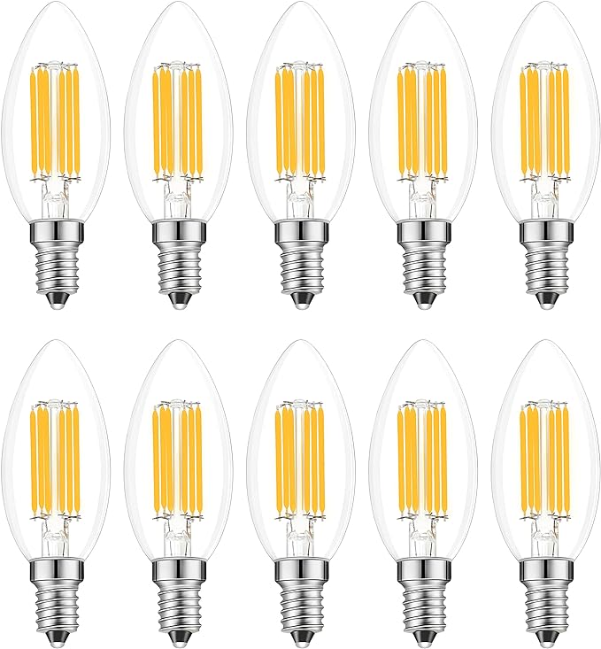Lamsky E14 Dimmable LED Bulb,110V 600Lumens 60W Equivalent Warm White 3000K,E14 European Base Candelabra LED Bulbs,Clear Glass Torpedo Shape(10-Pack)