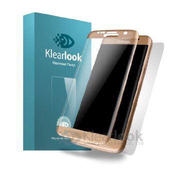 S7 Edge Screen Protector, Klearlook [1Front 1Back] Premium 3D Curved Full Coverage Crystal Clear Tempered Glass Screen Protector   Matt Back PET Film [Gold Frame]