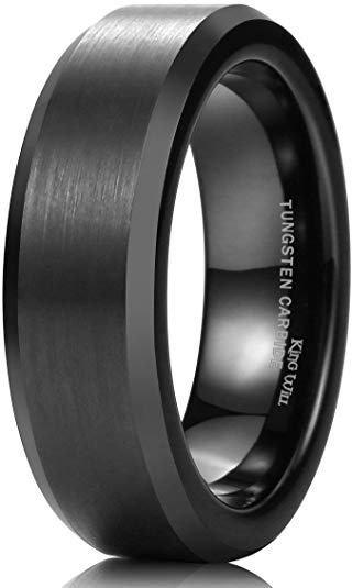 King Will Basic 6mm 7mm 8mm 9mm 10mm Men Wedding Black Tungsten Ring Matte Finish Beveled Polished Edge Comfort Fit