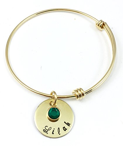 Mothers Bangle Bracelet Hand Stamped in Gold Color Brass