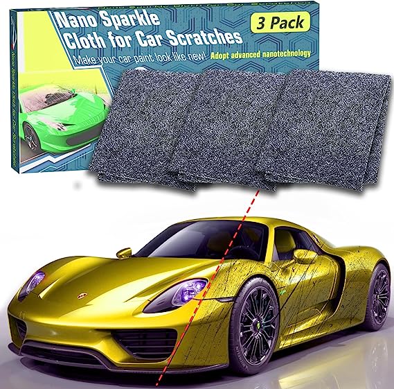 Nano Sparkle Cloth for Car Scratches, 3 PCS Nano Sparkle Cloth Car Scratch Remover, Easy to Repair Light Scratch, Water Spots and Car Paint Surface Polishing, Magic Car Scratch Remover Cloth