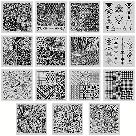 NICOLE DIARY Prime 15Pcs Nail Art Stamp Template Set Pretty Floral Image Square Stamping Plates NDP101-115