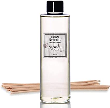Urban Naturals Patchouli Woods Reed Diffuser Refill Oil with Replacement Sticks Kit | Sandalwood, Patchouli & Ylang Ylang Room Scent. Vegan. Made in The USA