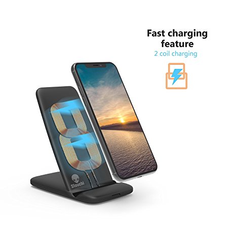 iPhone 8 Wireless Charger, Stouch 2 Coils Qi Wireless Quick Charging Stand for iPhone 8/ 8Plus, iPhone X, Samsung Galaxy Note 8, Galaxy S8, S8 Plus Specifically Designed for iPhone 8/ 8Plus Gray