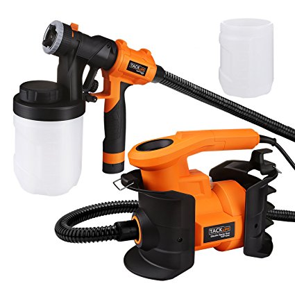 Tacklife SGP16AC 6.5Amp 1100ml/min Professional Spray Gun Three Spray Patterns, Three Copper Nozzle Sizes and 2 X 1200ml Detachable Containers with Spray Width Lever ,Adjustable Valve Knob, Air Hose