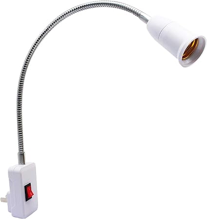 SinLoon E27/E26 Socket Adapter with On/Off Switch Light Lamp Bulb 360 Degrees Flexible Aluminum Wire Gooseneck US Plug for Night Light Grow Lights Desk Lamp Bulb (White)