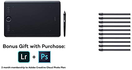 Wacom Intuos Pro Digital Graphic Drawing Tablet for Mac or PC, Medium, (PTH660) New Model Bundle with Wacom Standard Nibs for Digital Pro Pen 2 (10 Pack) (ACK22211)