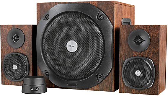 Trust Vigor 2.1 PC Bluetooth Speaker System with Subwoofer for Computer, Laptop, Tablet and Smartphone, 100 W, UK Plug - Brown