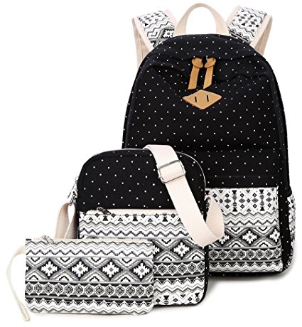 Goldwheat Canvas School Backpack Casual Laptop Bag Shoulder Bag for Teen Girls Boys