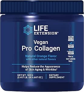 Life Extension Vegan Pro Collagen, collagen builder support, skin health, type I collagen amino acids, gotu kola, vitamin C, gluten-free, non-GMO, vegan, 30 servings