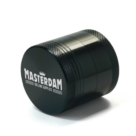 MASTERDAM MasterGrind 4 Piece Herb Grinder - Compact 16 inch - 40mm - Black - Shield Series - Premium Aluminum Grinder for Herb-Spices-Tobacco - Micron Screen - Includes Mini-Scraper