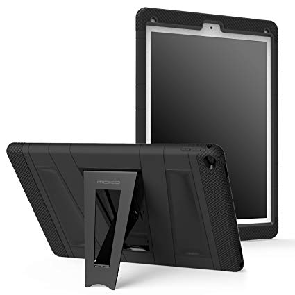 iPad Pro 9.7 Case - MoKo [Kickstand] Durable Hybrid Silicone   Hard Polycarbonate Kid Proof with Foldable Stand Protective Cover for Apple iPad Pro 9.7 Inch 2016 Release Tablet, BLACK