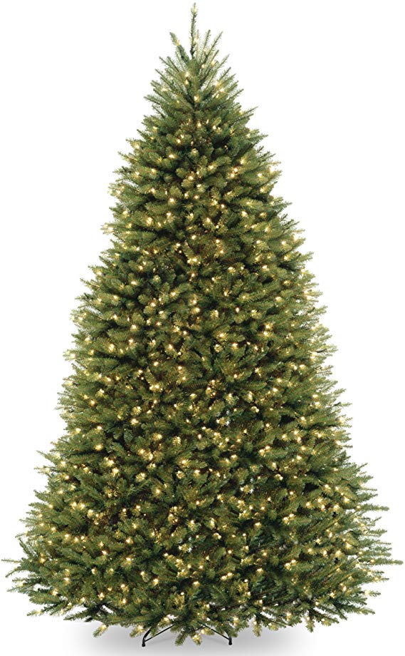 National Tree 10 Foot Dunhill Fir Tree with 1200 Dual LED Lights and 9 Function Footswitch, Hinged (DUH-330LD-10S)