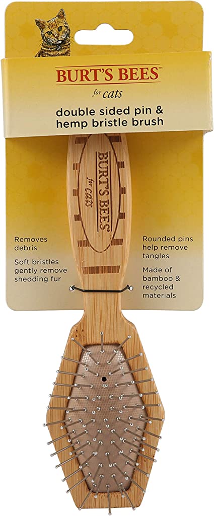 Burt's Bees for Cats 2-in-1 Double Sided Pin & Bristle Brush for Cats | One Side of Cat Brush Removes Loose Fur and Prevents Matting | Cat Brush is Ideal for Daily Grooming, Beige