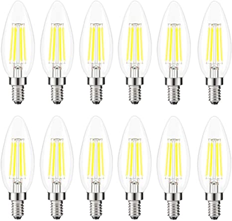 Kohree Edison Candelabra Bulb LED Filament Chandelier E12 Candle 40W Equivalent, 5000K Daylight White, Etl Listed Not-Dimmable, 12 Packs