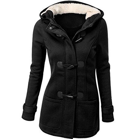 Dressin Women's Classic Hoodie Toggle Coat Fashion Outdoor Wool Blended Pea Long Coat Trench Jacket