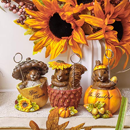 Valery Madelyn Fall Decor Squirrel Pumpkin Table Decor Figurine Centerpiece Thanksgiving Decorations Resin Tabletop for Outdoor Indoor Fireplace Mantle Desk Shelf Kitchen Living Room Home Party Decor