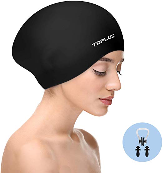 TOPLUS Swim Cap Women, Silicone Swimming Caps for Women Swim Caps for Long Hair Swim Cap Girls - 3D Ergonomic Design Comfortable and Durable Comes with Nose Clip & Ear Plugs