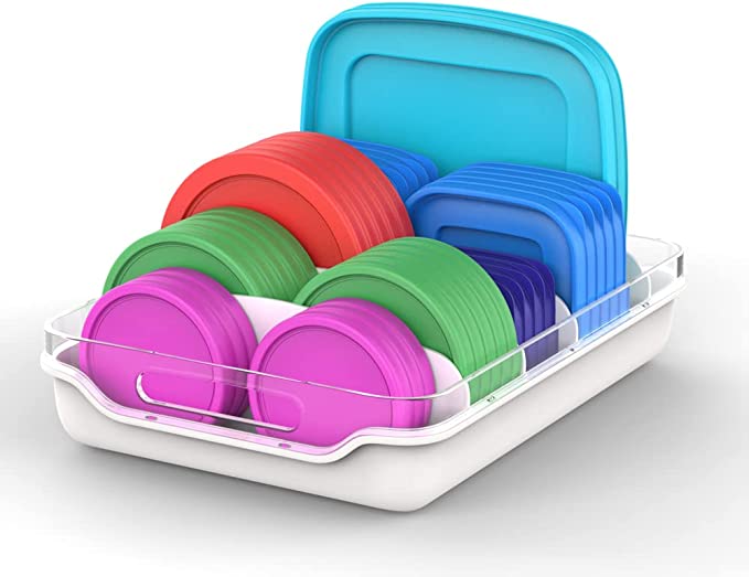 EVERIE Food Container Lid Organizer Compatible with 12'' Deep Cabinets, Small, GS03-S-WHT