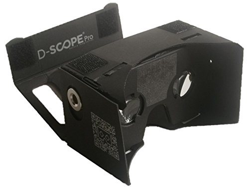 Black Google Cardboard Kit with Straps by D-scope Pro 3D Virtual Reality Compatible with Android and Apple Easy Setup Instructions Machine Cut Quality Construction 45mm Lenses HD Visual Experience