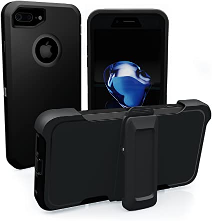 iPhone 7 Plus Case, ToughBox [Armor Series] [Shock Proof] for Apple iPhone 7 Plus Case [Built in Screen Protector] [with Holster & Belt Clip] [Fits OtterBox Defender Series Belt Clip] (■ Black)