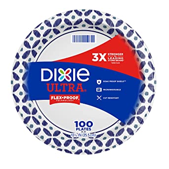 Dixie Ultra Disposable Paper Plates, 10 1/16 inch, Dinner Size Printed Disposable Plate, 100 Count (1 Pack of 100 Plates), Packaging and Design May Vary
