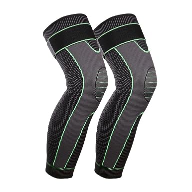 Mumian Full Leg Sleeves Long Compression Leg Sleeve Knee Sleeves Protect Leg, for Man Women Basketball, Arthritis Cycling Sport Football, Reduce Varicose Veins and Swelling of Legs(Pair) (Green(with Strap)-1 Pair, X-Large)