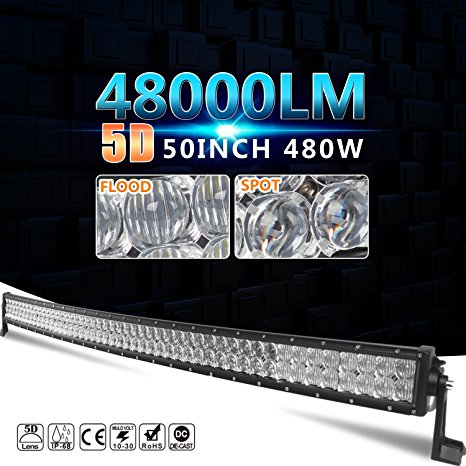 Autofeel 50" Curved Led Light Bar 480W 48000LM 5D Cree Flood Spot Combo Beam for Off-Road Jeep SUV UTE ATV Golf 4WD Truck Boat