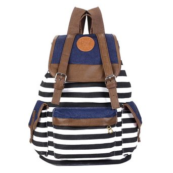 Cfanny Women's Stripes Pattern Buckle Flap Backpack