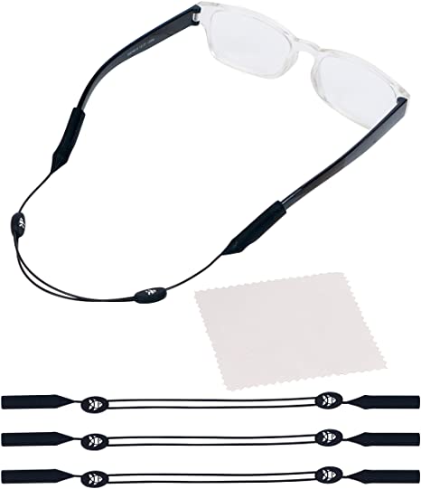 Adjustable Eyeglass Strap (3 Pack Fish Style) - No Tail Sunglass Strap - Eyewear String Holder - With Bonus Glasses Cleaning Cloth - 3 Pack