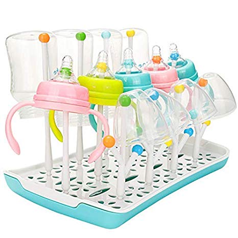Baby Bottle Drying Rack, Large, V-Fyee Bottles Accessories Pump Parts and Nipples Dryer Stand Drainer (Cyan)