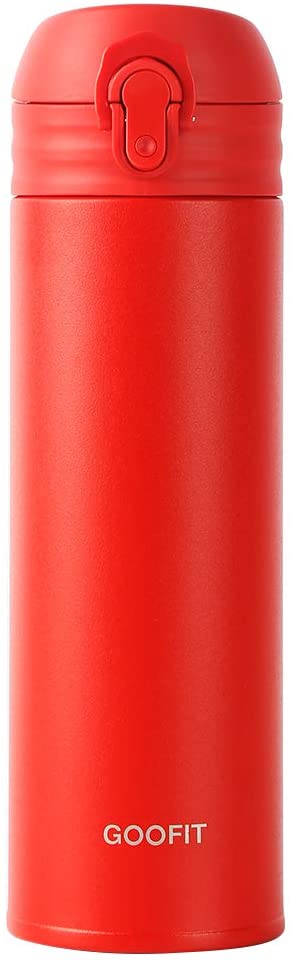 GOOFIT Water Bottle Double Wall Vacuum Insulated Thermos Beverage Bottle Stainless Steel Travel Mug 16 Ounce Red