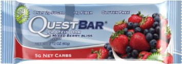 Quest Nutrition Protein Bar, Mixed Berry Bliss, 20g Protein, 2.12oz Bar, 12 Count