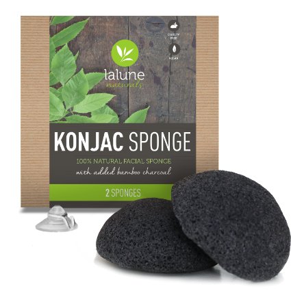 Konjac Sponge - 2 Pack - Activated Charcoal Konjac Facial Sponge - FREE All-Natural Skin Care eBook & Suction Hook - La Lune Naturals 100% Pure Konjac Cleansing Sponge, Facial Cleansing for Acne