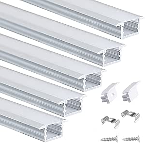 Muzata 5Pack 3.3FT/1M Recessed LED Channel with Milky White Cover U Shape Aluminum LED Diffuser Channel LED Strip Light Diffuser U127 WW 1M