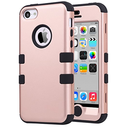 5C Case,iPhone 5C Case,ULAK 3 in 1 PC Silicone Hybrid Dust Scratch Resistance Anti-slip Cover for iPhone 5C, Rose Gold   Black