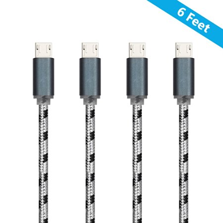G-Cord [4-Pack] 6 Feet Nylon Braided Micro USB - Durable Charging Cable for Samsung, Nexus, LG, Motorola, Android Smartphones and More