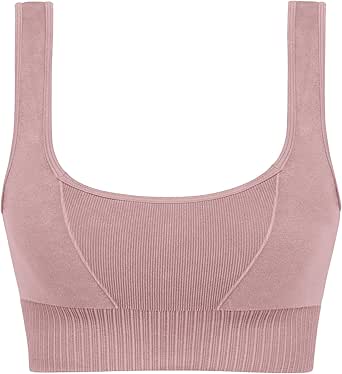 ODODOS Seamless Square Neck Sports Bra for Women Ribbed Crop Tank Casual Low Back Cropped Tops