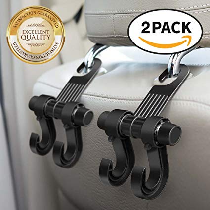 RED SHIELD Universal Car Back Seat Headrest Hook Hanger Up to 15 lbs, Heavy Duty Holder for Purse, Groceries, Handbags, and More [2 PK]